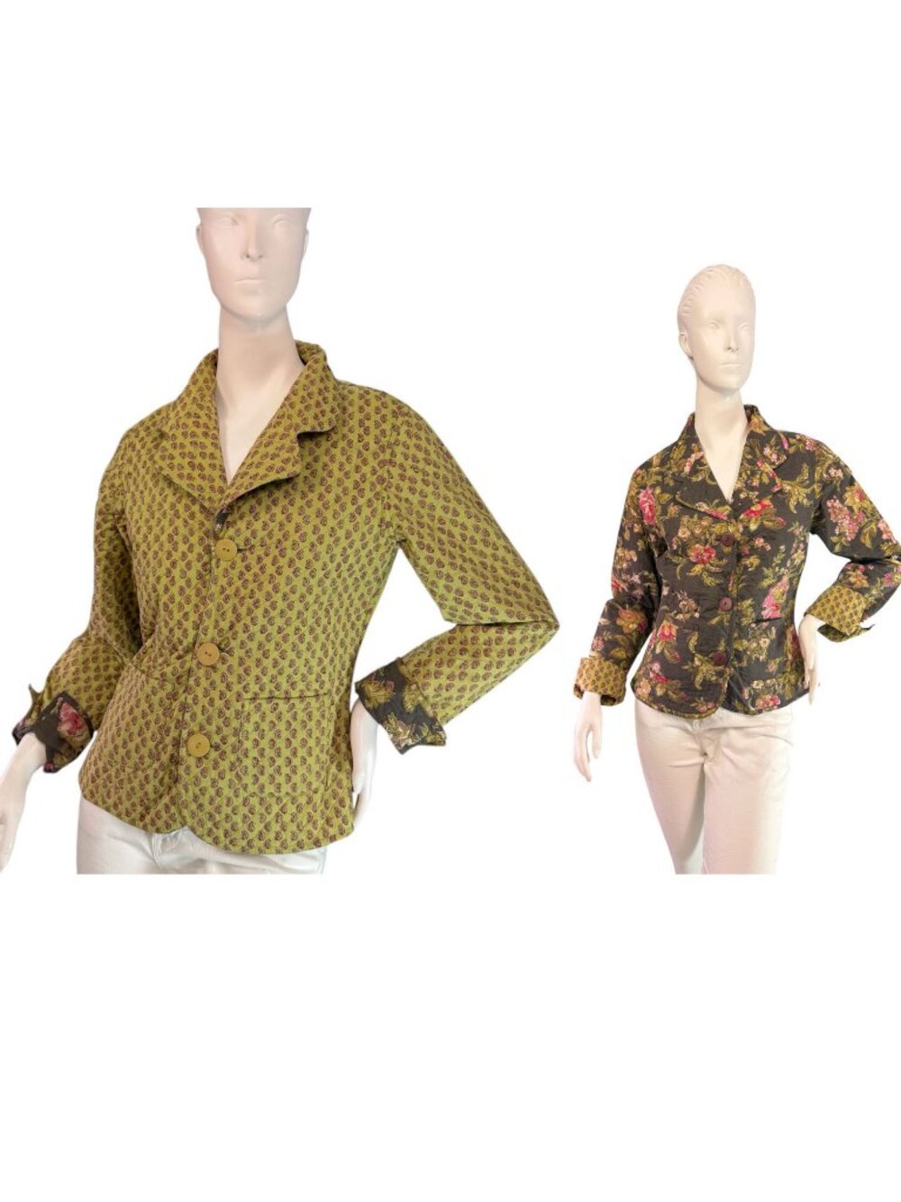 Provence d' Amour Quilted Collared Jacket Reversible Floral & Green Paisley Sz S